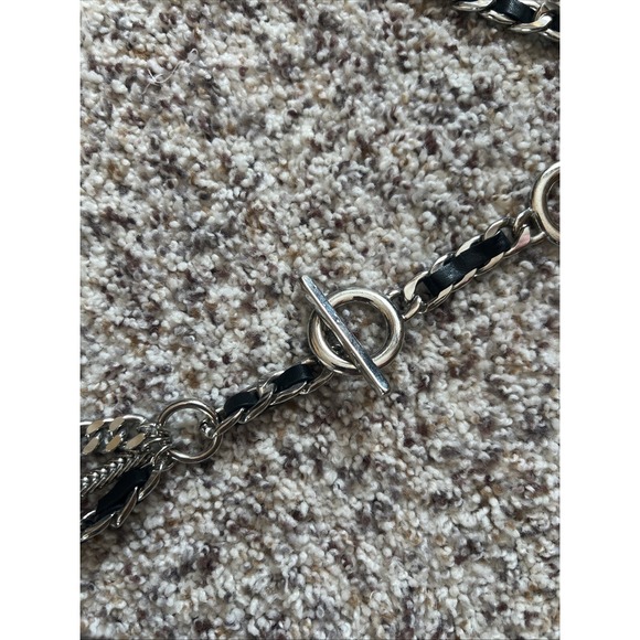 MICHAEL KORS New MK Logo Chain Leather Belt Black Silver 3 Layers On Front 42" - Picture 2 of 6